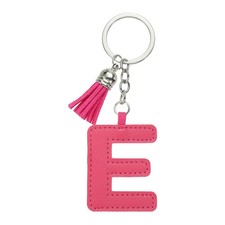 Initial Letter Keychain, Cute Leather Keychains with Tassel Letter E, Rose Red