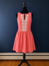 Coral Lace Trim Fit & Flare Dress