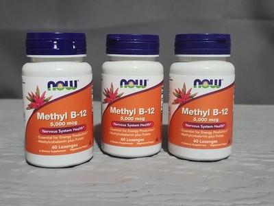 Lot of 3 - NOW Foods Methyl B-12 5000 mcg 60 Lozenges Nervous System - Exp 11/27