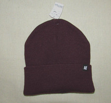 American Eagle AE Burgundy Knit Beanie Hat Cuffed Ribbed Winter Unisex One Size
