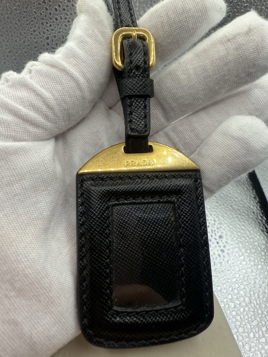 Prada Black Leather Luggage Tag with Buckle. | eBay