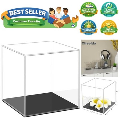 Acrylic Display Case with Black Base 4x4x4 inch, Clear Square Acrylic Box Cub...