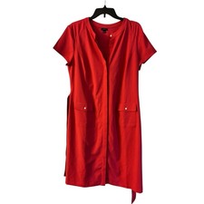 Talbots Women’s Short Sleeve Button Up Dress Orange Belted Pearl Buttons 14