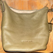 Michael Kors Green Medium Crossbody Zip Pebbled Finish Gold Hardware Charm