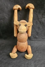 Vintage Kay Bojesen Style Teak Wood Hanging Monkey  MCM Mid Century