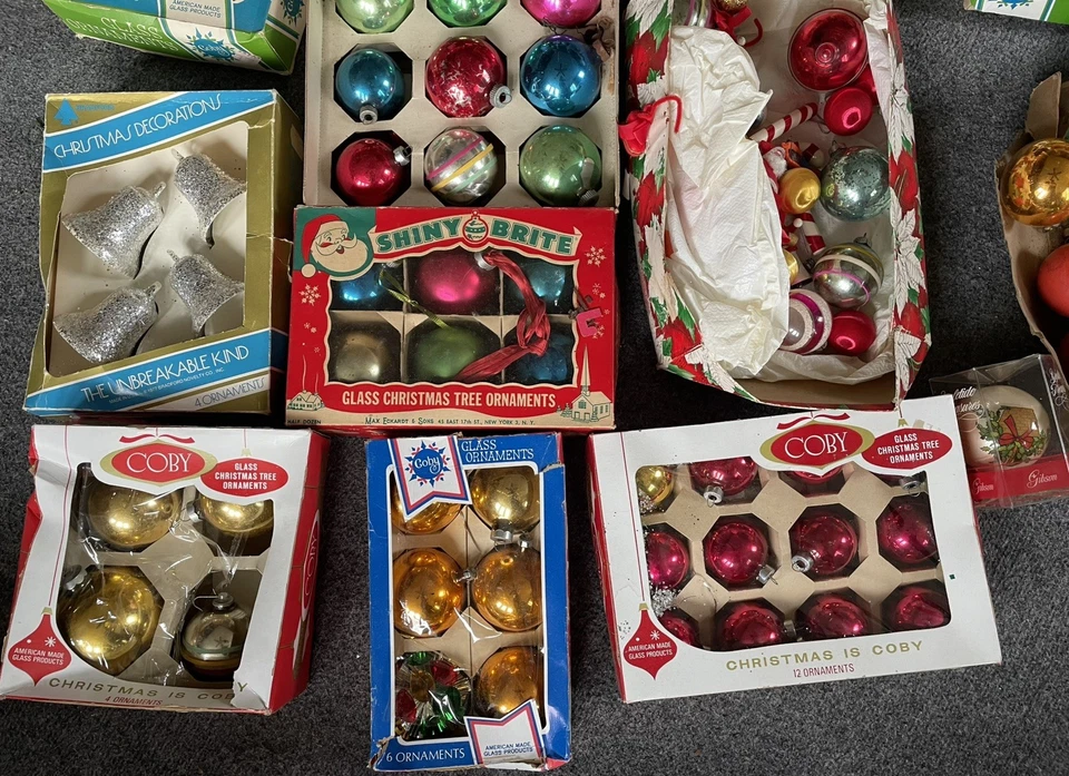 ENORME Lote De Colección Años 30 1950’s 60s 70s Vidrio Adornos de Navidad Brillante Brite Colby Foto 2 de 4