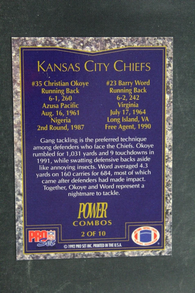 1992 Pro Set Power Combos # 2 of 10 Barry Word/Christian Okoye (D8915 - Image 2 of 2