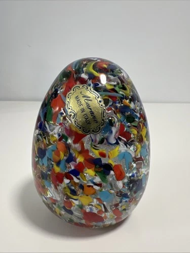 Vintage Murano Marble Bubble Art Italian Glass Egg Paperweight | 3.4" Tall | MCM