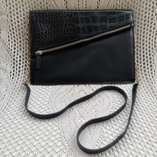 Chic Black Crocodile Embossed Leather Clutch Purse Evening Bag Night Out Party