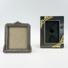 Lot of 2 Vintage Metal Mini Picture Frames   Ornate Baroque MCM Display Decor