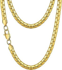 Authentic Jewlpire 4mm/5mm/6mm Silver/18K Gold Plated Flat Link Chain Necklace for Men, St