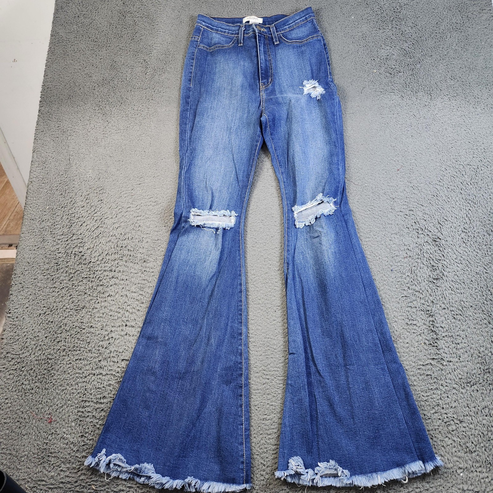 Vibrant M.i.U Jeans Womens 11 W29 Blue Distressed Flare Bell Bottom Raw Hem