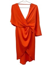 ASOS Kimono Midi Dress Size 6 V-Neck Wrap Asymmetrical Sleeve Satin Orange Party
