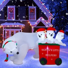 DR.DUDU 7 FT Christmas Inflatables Polar Bear with Santa Hat Christmas Bear B...