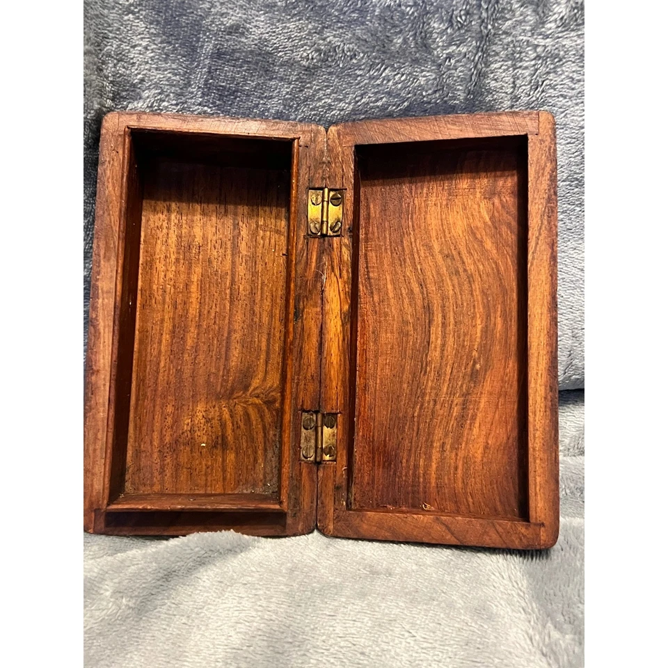 Vintage Carved Wooden Trinket Box Jewelry Keepsake Storage Hinged Lid Decorative - Image 4 of 4