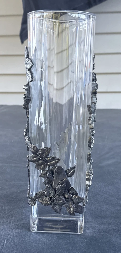 McDonald's Land Characters Arthur Court Clear Vase Glass Applied Aluminum - Image 3 of 4