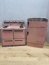 Vtg Wolverine Pink Metal Tin Litho Toy Refrigerator  Stove 1950's