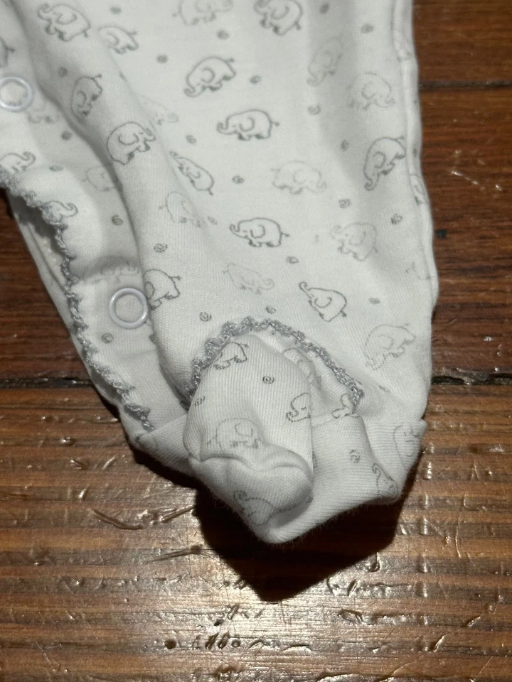 Kissy Kissy 0-3M White One-Piece with Elephants, Scalloped Trim & Snap Closure - Image 3 of 4