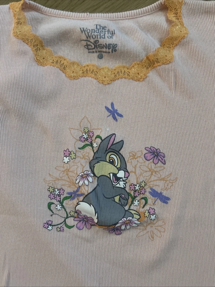 Vtg 2007 Y2K Girls Sz L 12/14 Disney Tinkerbell Bambi Sleepwear lace neck tops  - Image 2 of 4