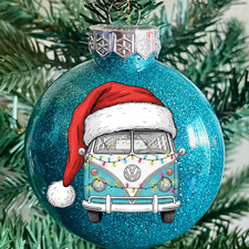 VW Volkswagen Bus Christmas Ornament Turquoise bus Christmas lights customizable