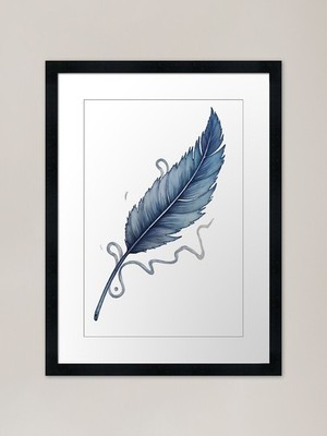 Elegante blaue Feder mit künstlerisch gerahmtem Wandbild Poster Leinwanddruck Bild