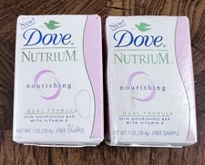 New Dove Nutrium Dual Formula Nourishing Skin Bar Soap Vitamin E 2 x 1 oz USA