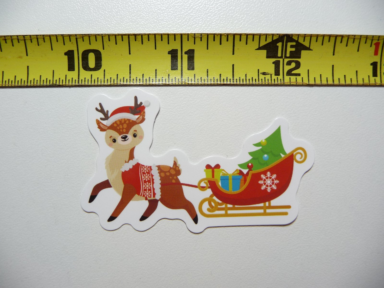 Happy Reindeer Christmas Sleigh Sticker Decal for Winter Holidays Christian Fun Decor