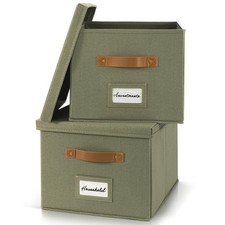 Decorative File Organizer Box Set of 2 - Collapsible Linen Filing Cabinets w/...