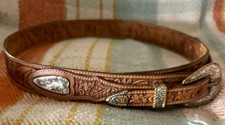 Justin Men&rsquo;s Belt Crumrine Buckle Size 36 114 TN. Brown Top Grain Cowhide USA