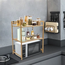 Modern 2-Tier Kitchen Storage Rack with Adjustable Shelves & Hooks