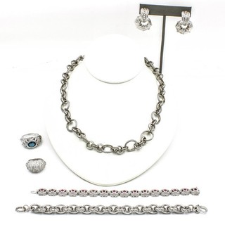 Judith Ripka Sterling Pink CZ Citrine Blue Topaz Bracelet Ring Lot of 6 #S5666 3