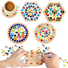 4 Sets DIY Glass Mosaic Tiles for Crafts  Mixed Color Mosaic Kits with Wooden ...