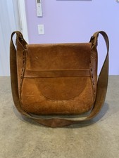 Vtg Hand Tooled Leather Bag Shoulder Strap 60 s Embossed Flowers Carved Pattern