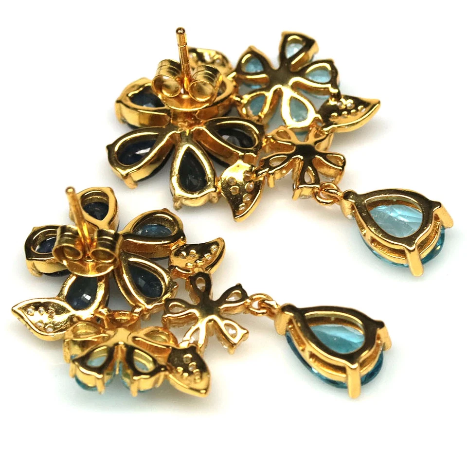 925 Sterling Silver Sky Blue Topaz, Sapphire & Cubic Zirconia Earrings - Image 3 of 4