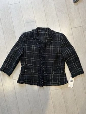 New!!! Ivanka Trump Black And Gold Tweed Blazer With Ruffle Detail Size 16