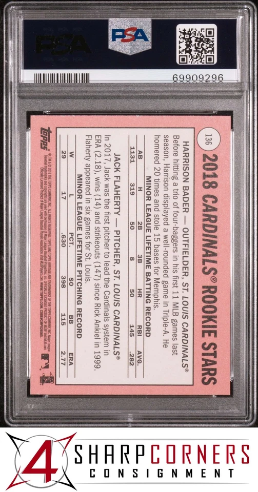 2018 TOPPS HERITAGE #136 HARRISON BADER-JACK FLAHERTY RC PSA 10 - Image 2 of 2