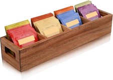 Acacia Wood Tea Bag Organizer W/ 4 Slots Tea Bag Holder Tea Organizer Sugar