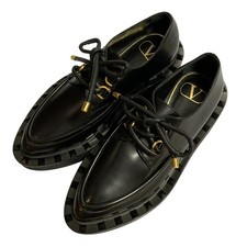 VALENTINO GARAVANI Rockstud Flare Brogue Shoes, Size 35 1/2 Black Women USED