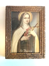 Vintage St Therese of Lisieux Picture with Cross and Roses Framed Pray for Me