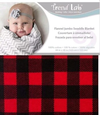 Trend Lab Swaddle Baby Blanket Red Buffalo Check Deluxe Cotton Flannel Swaddler