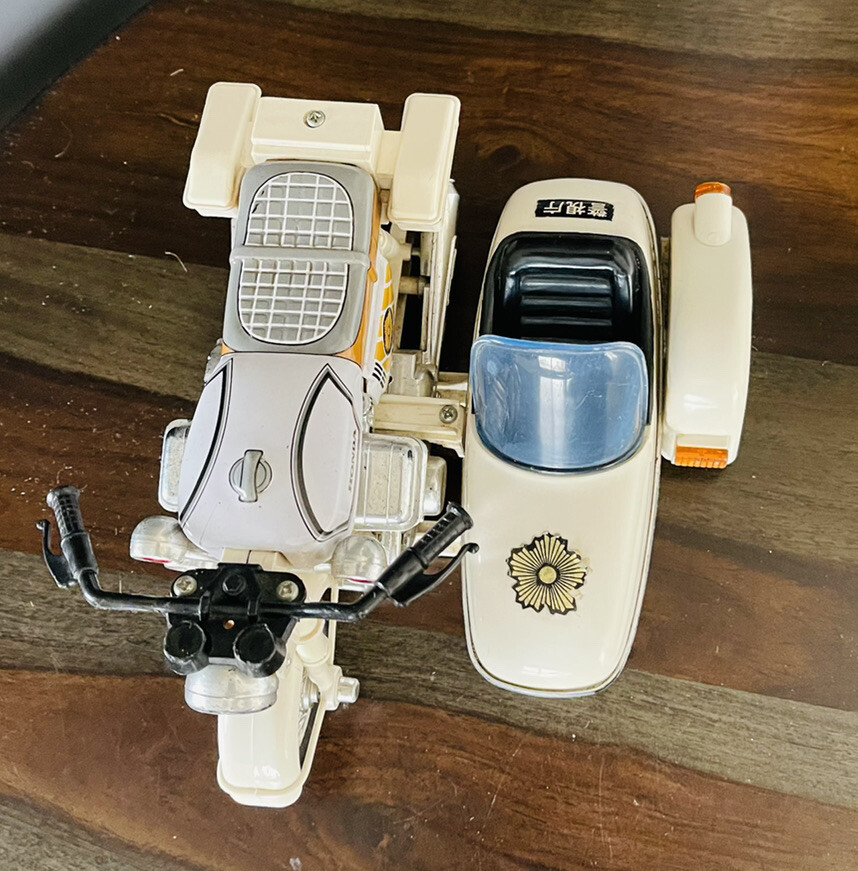Vintage Honda Police Motorcycle and Sidecar Tin Toy Friction Vintage Honda Police Motorcycle and Sidecar Tin Toy Friction