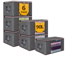  6-Pack 90L Large Foldable Storage Bags Closet Organizers With Zipper