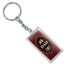 Dad Number One Best Father Plaid Rectangle Plated Metal Keychain Key Chain
