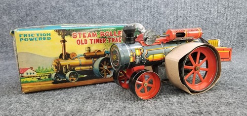 Nomura TN Tin Litho Powered Old Time Steam Roller Tractor W/Box Made in Japan