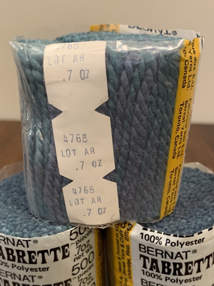 BERNAT TABRETTE Latch Hook Rug Yarn 3-Skeins Slate Blue #4768 Polyester ...