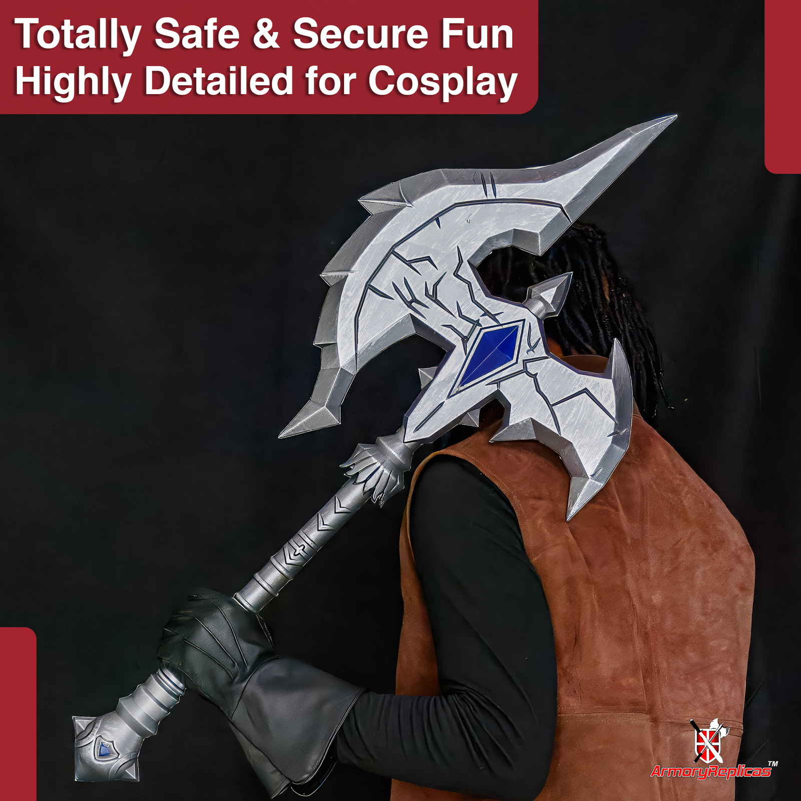 Fantasy War Axe Foam LARP Prop 36" Viking Cosplay Weapon Silver Blue Design