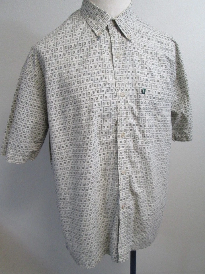 Camisa masculina vintage Burt Pulitzer XL branca verde geométrica edição de colecionador - Imagem 2 de 4