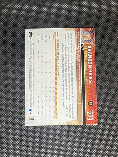 Brandon Hicks San Francisco Giants 2015 Topps Signed Auto Card #273 ~ COA - Picture 2 of 3