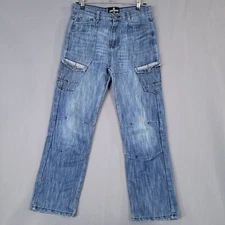 Airwalk Youth Teens  Denim Cargo Pants Mid Rise Straight Blue Actual Size 30