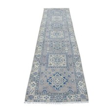 2'6" x 9'7" Gray Wide Runner Wool Afghan Vintage Look Kazak Hand Made Rug R54855
